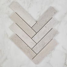 Elias Tumbled Grey Large Herringbone Travertine Mosaic Tile